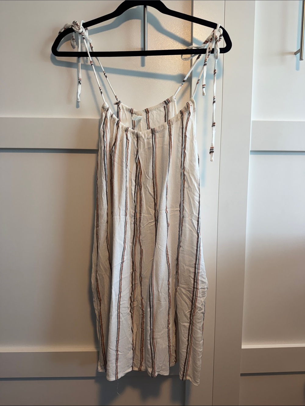 Ylen White Striped Jumpsuit with Rust and Black Trim